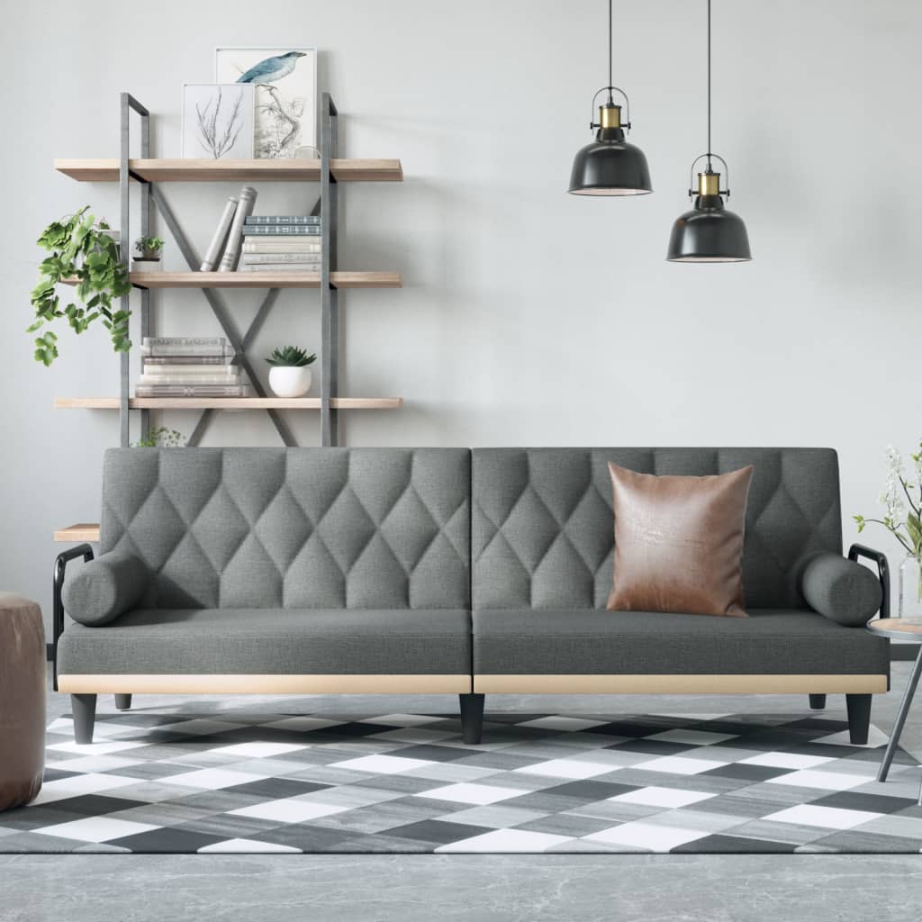 vidaXL Sofa Bed with Armrests Dark Grey Fabric