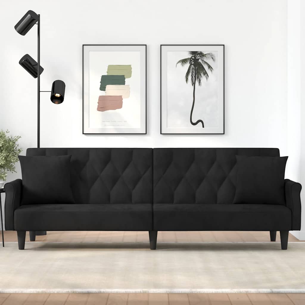 vidaXL Sofa Bed with Armrests Black Velvet
