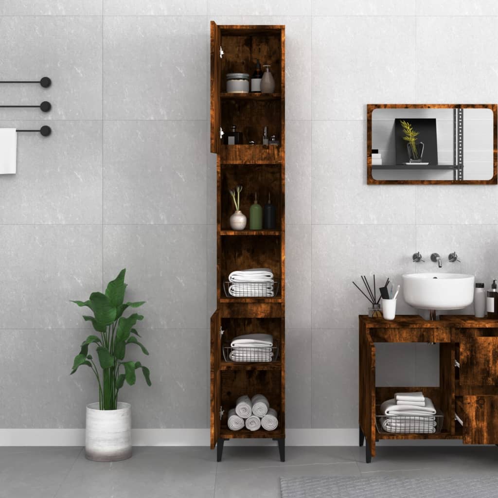 8720845738273_g_en_hd_1 vidaXL Bathroom Cabinet Smoked Oak 30x30x190 cm Engineered Wood - Image 3