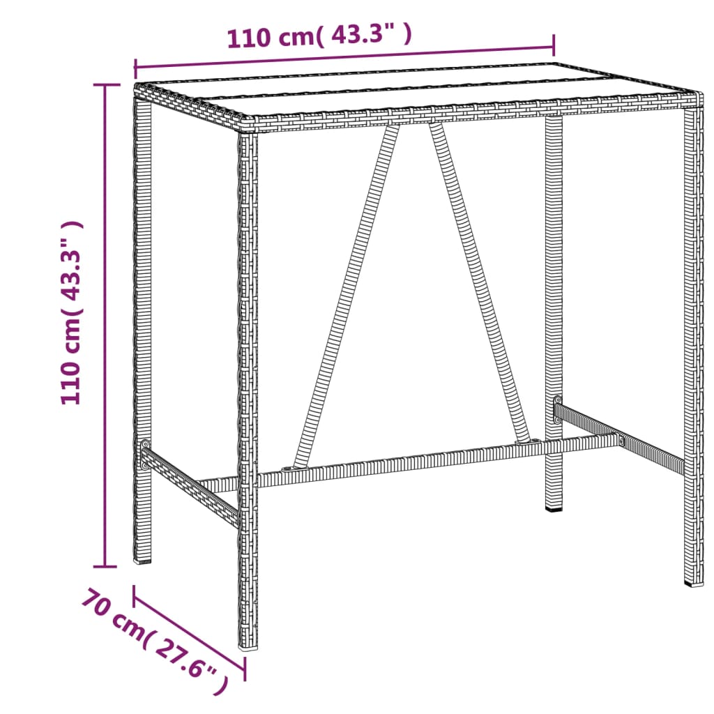 8720845740009_g_en_hd_4 vidaXL Bar Table with Glass Top Black 110x70x110 cm Poly Rattan - Image 6