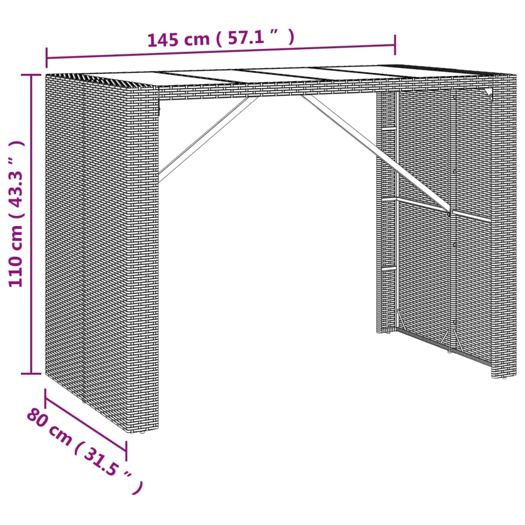 8720845740108_g_en_hd_4 vidaXL Bar Table with Glass Top Grey 145x80x110 cm Poly Rattan - Image 6