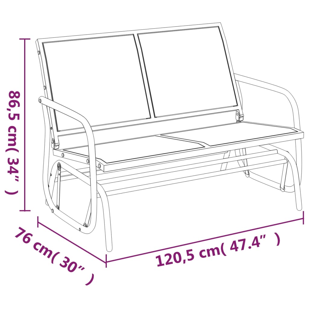 8720845741662_g_en_hd_5 vidaXL Garden Glider Bench Black 120.5x76x86.5 cm Textilene&Steel - Image 7
