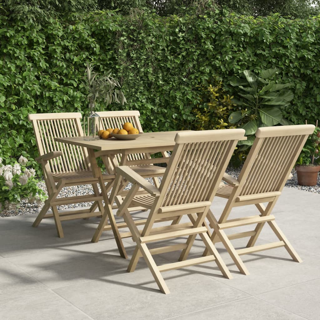 vidaXL 5 Piece Garden Dining Set Grey Solid Wood Teak