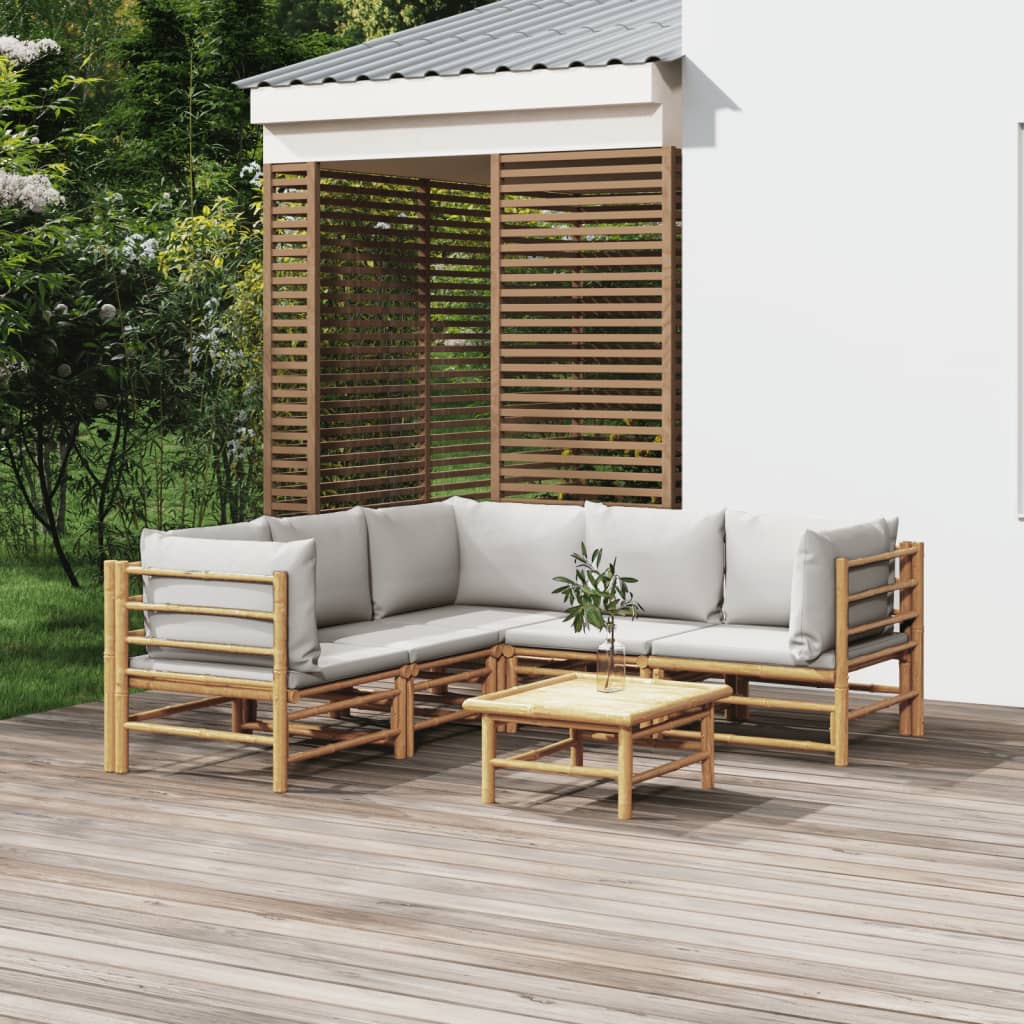 vidaXL 6 Piece Garden Lounge Set with Light Grey Cushions Bamboo