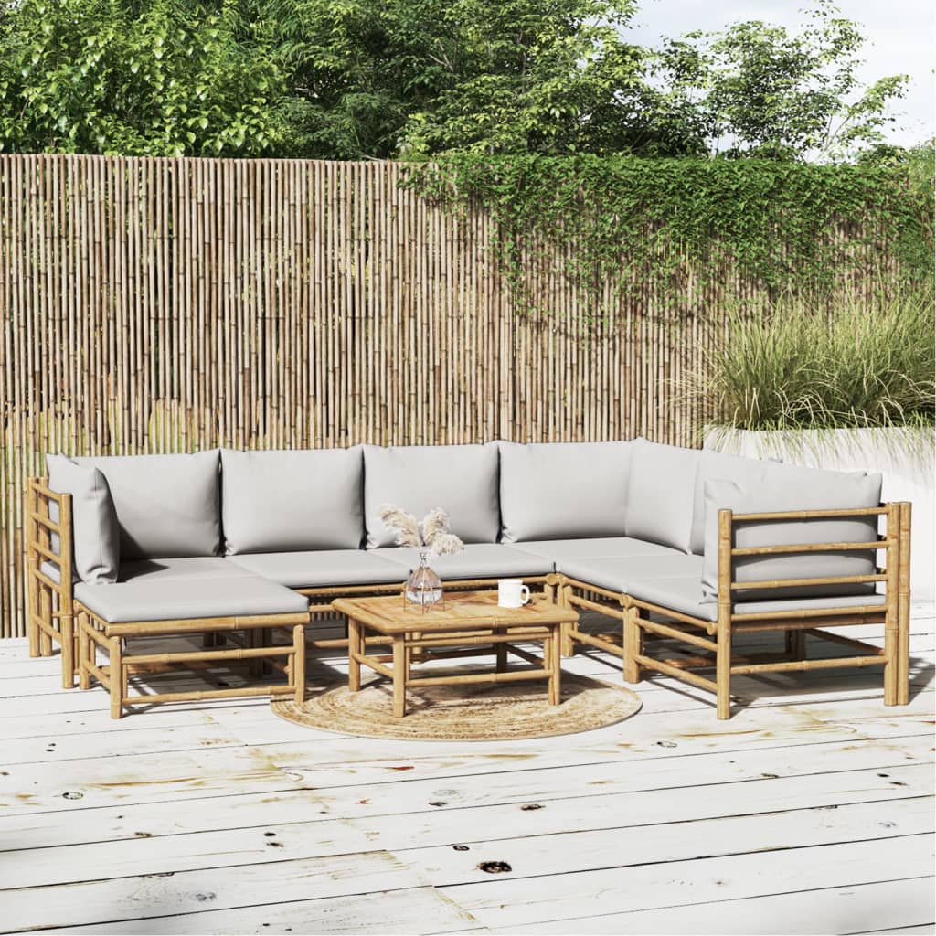 vidaXL 8 Piece Garden Lounge Set with Light Grey Cushions Bamboo
