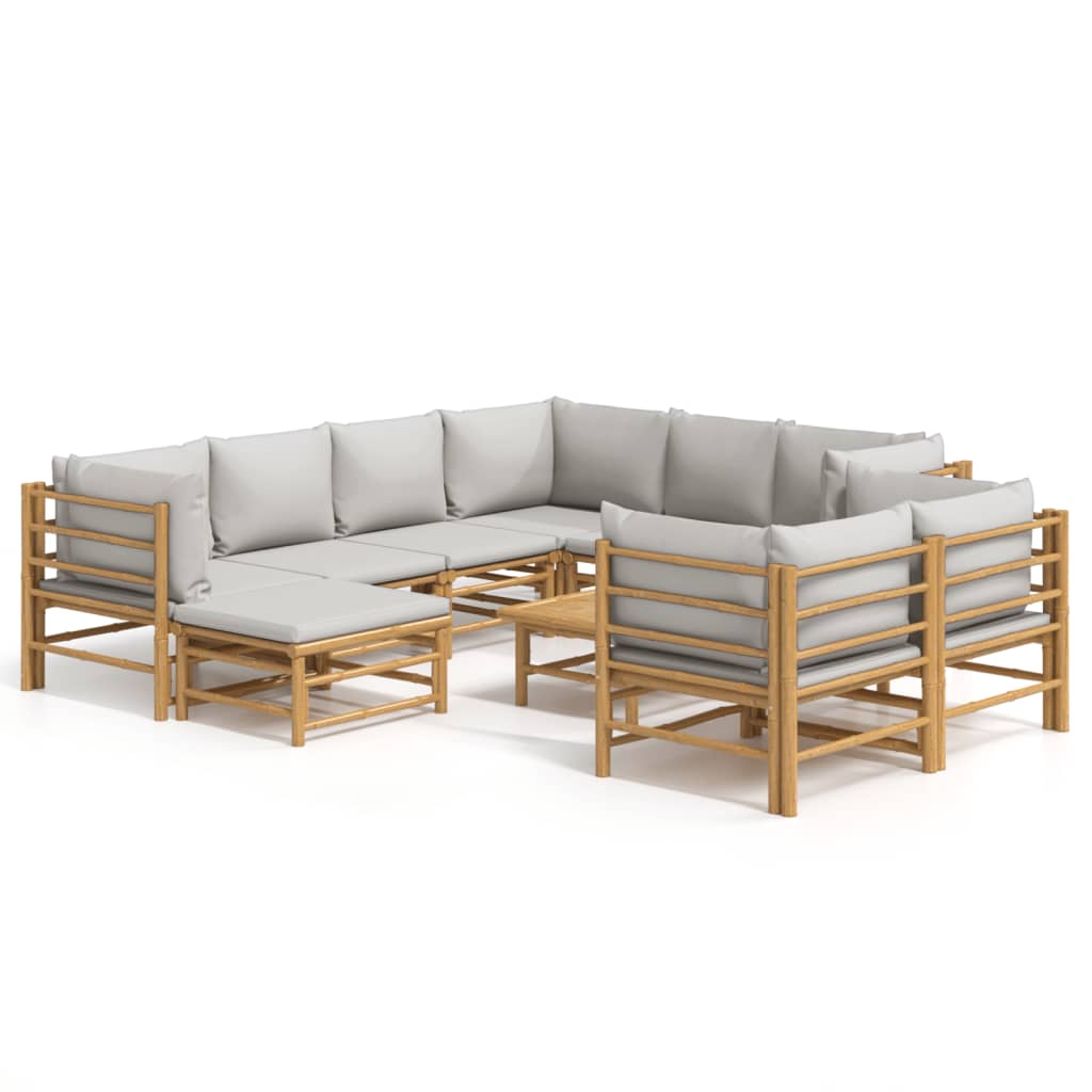 8720845744243_a_en_hd_1 vidaXL 10 Piece Garden Lounge Set with Light Grey Cushions Bamboo - Image 2