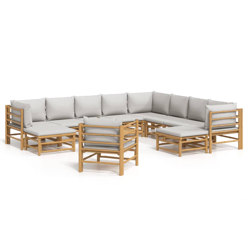 8720845744267_a_en_hd_1 vidaXL 12 Piece Garden Lounge Set with Light Grey Cushions Bamboo - Image 2