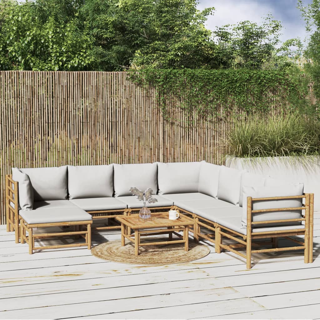 8720845744281_m_en_hd_1 vidaXL 9 Piece Garden Lounge Set with Light Grey Cushions Bamboo - Image 1