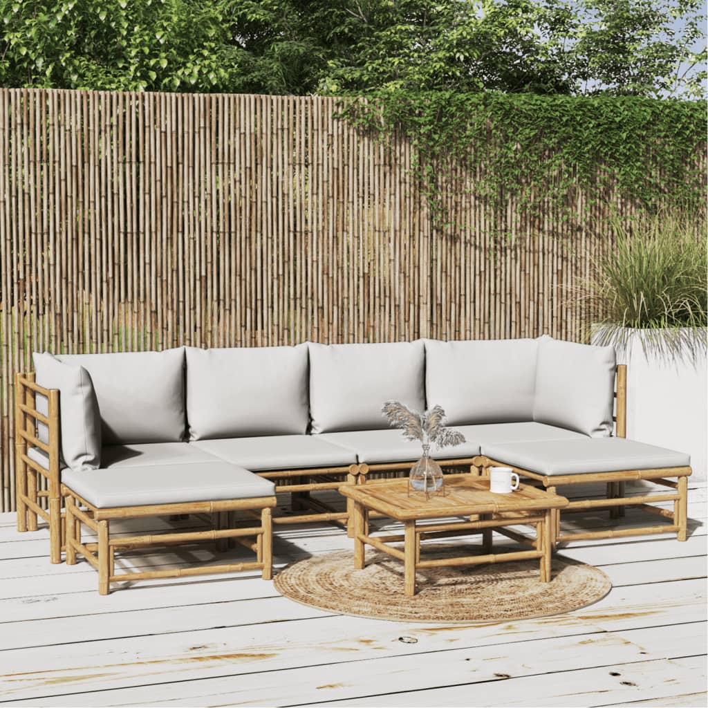 8720845744298_m_en_hd_1 vidaXL 7 Piece Garden Lounge Set with Light Grey Cushions Bamboo - Image 1