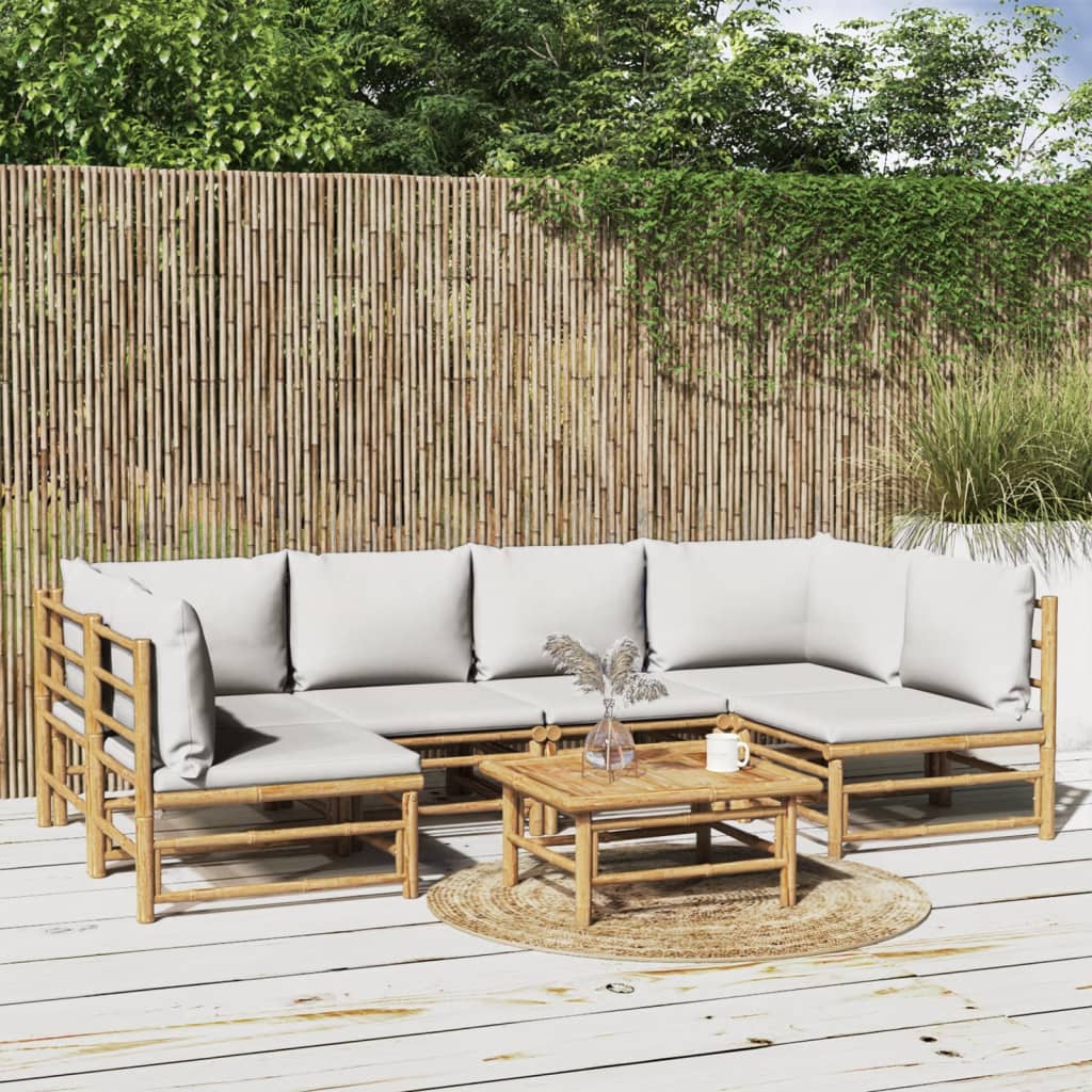 8720845744304_m_en_hd_1 vidaXL 7 Piece Garden Lounge Set with Light Grey Cushions Bamboo - Image 1