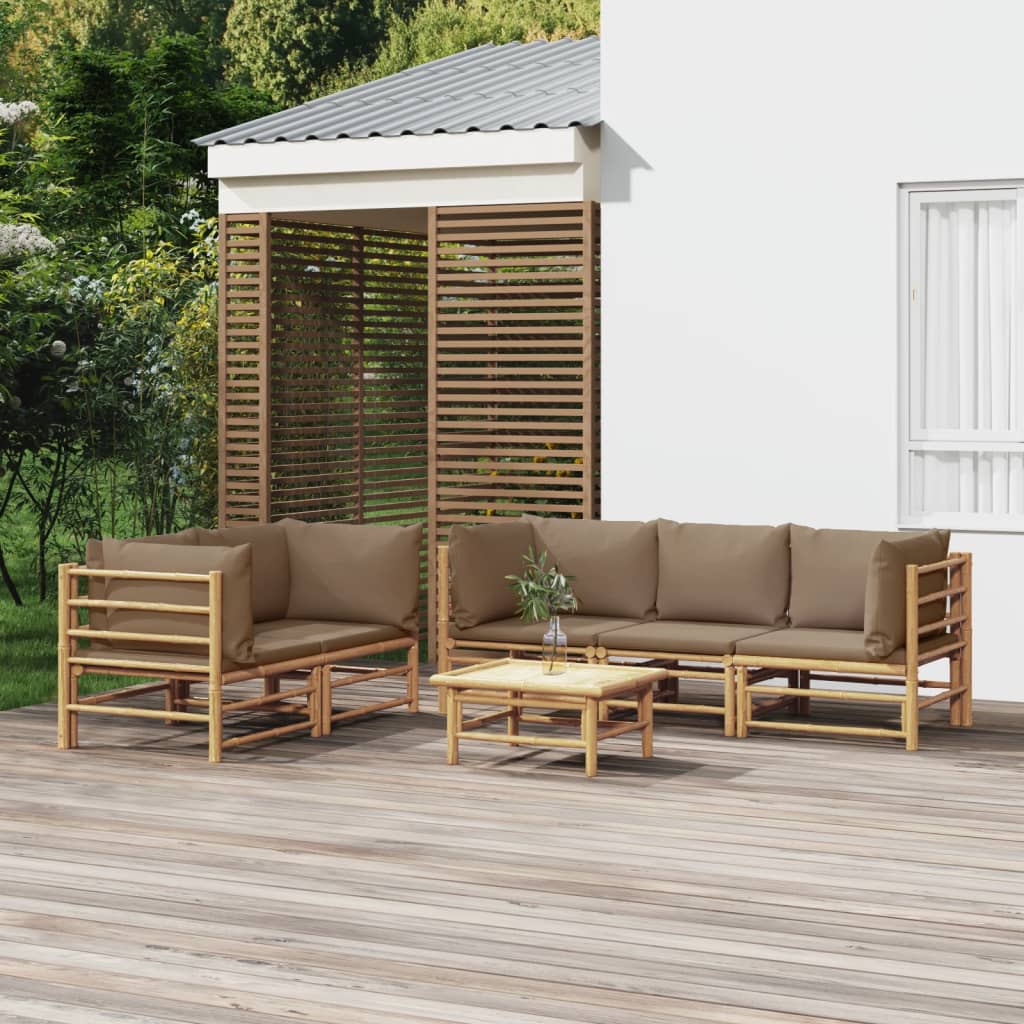 vidaXL 6 Piece Garden Lounge Set with Taupe Cushions  Bamboo