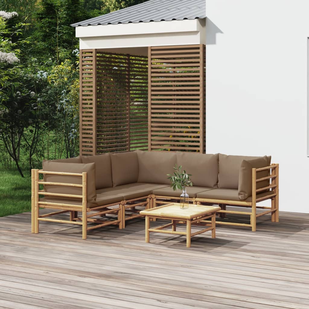 vidaXL 6 Piece Garden Lounge Set with Taupe Cushions  Bamboo