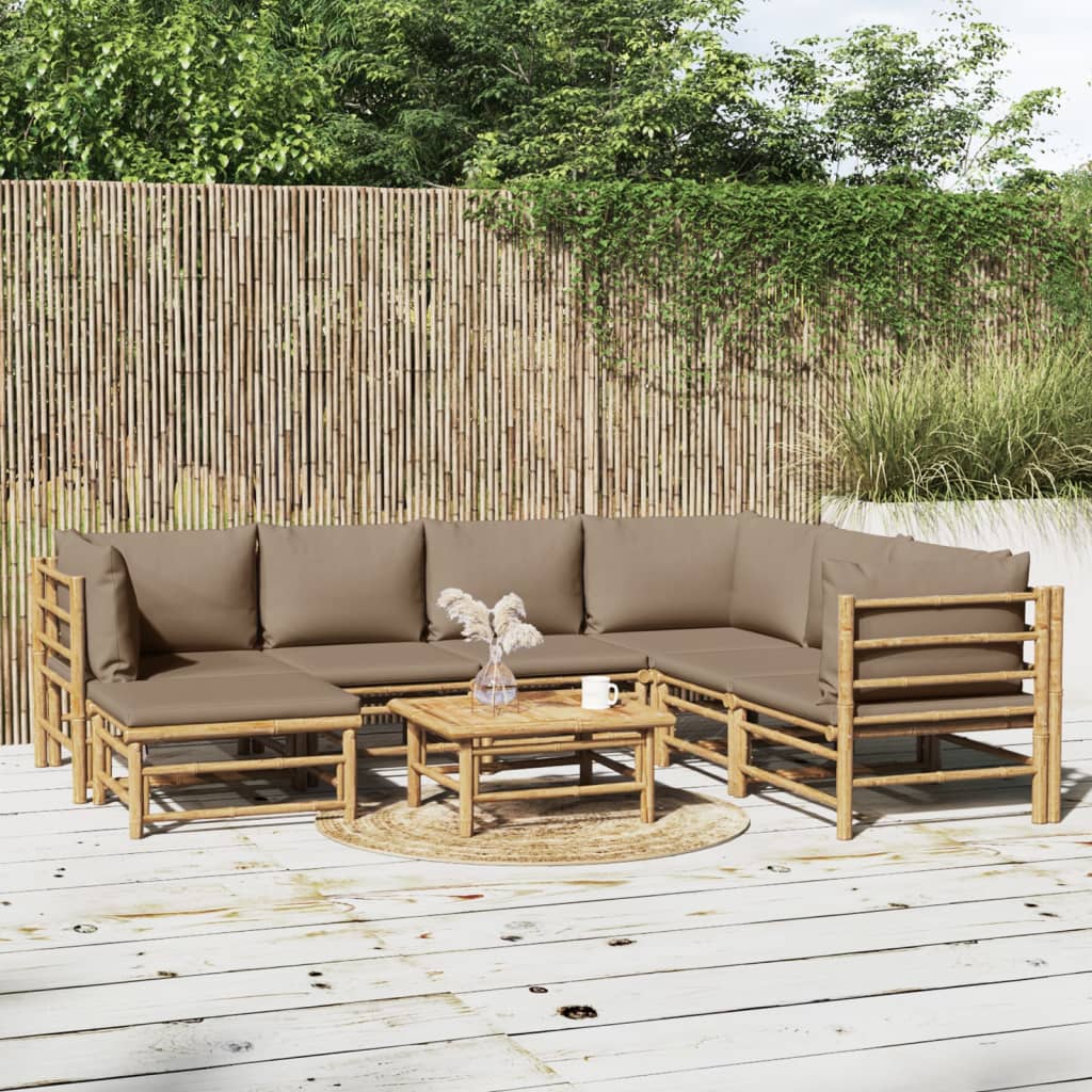 vidaXL 8 Piece Garden Lounge Set with Taupe Cushions  Bamboo