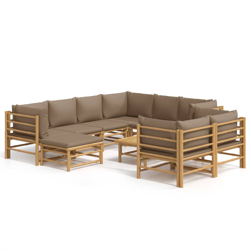 8720845744564_a_en_hd_1 vidaXL 10 Piece Garden Lounge Set with Taupe Cushions  Bamboo - Image 2