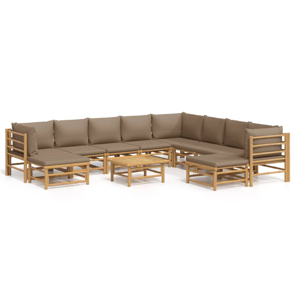 8720845744571_a_en_hd_1 vidaXL 11 Piece Garden Lounge Set with Taupe Cushions  Bamboo - Image 2