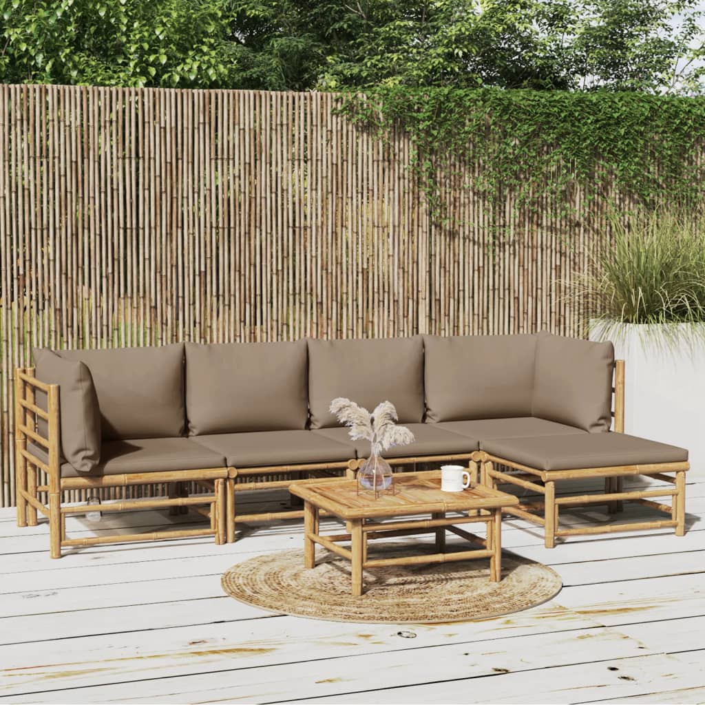 8720845744649_m_en_hd_1 vidaXL 6 Piece Garden Lounge Set with Taupe Cushions Bamboo - Image 1