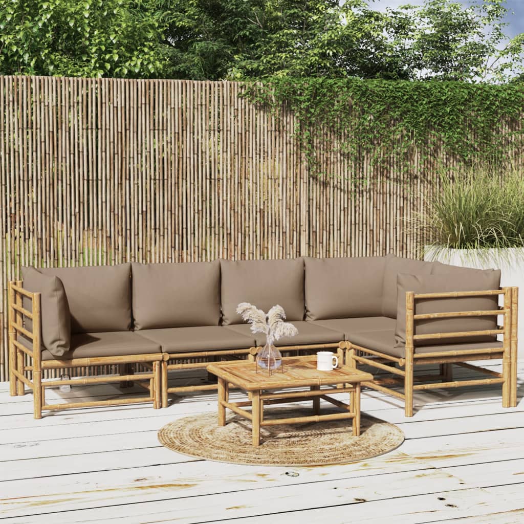 8720845744656_m_en_hd_1 vidaXL 6 Piece Garden Lounge Set with Taupe Cushions Bamboo - Image 1