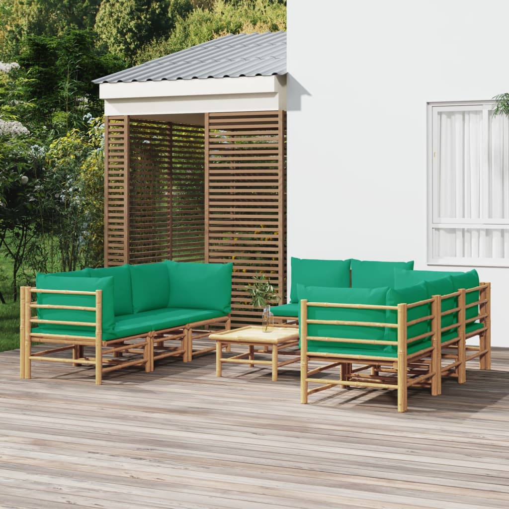 8720845744830_m_en_hd_1 vidaXL 9 Piece Garden Lounge Set with Green Cushions Bamboo - Image 1