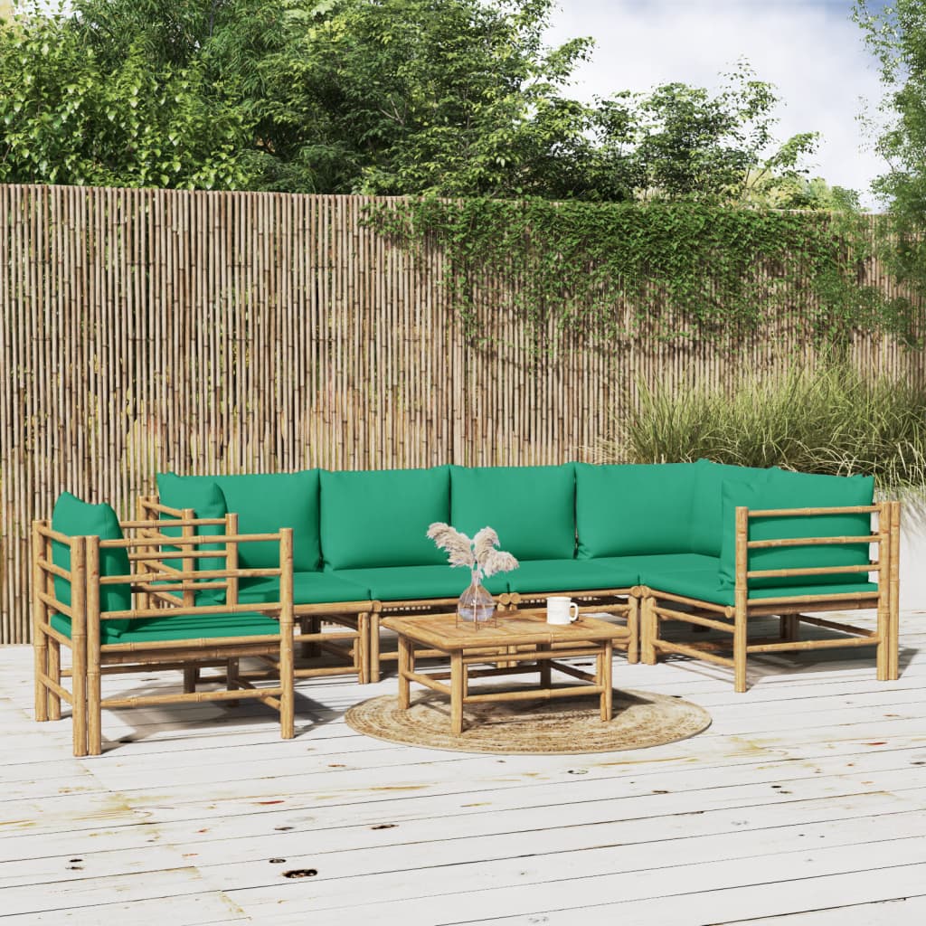 8720845744854_m_en_hd_1 vidaXL 7 Piece Garden Lounge Set with Green Cushions Bamboo - Image 1