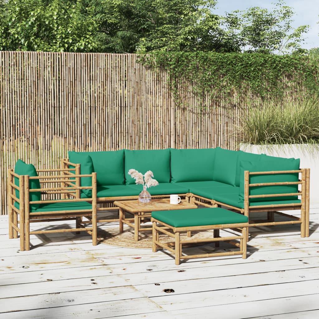 vidaXL 8 Piece Garden Lounge Set with Green Cushions  Bamboo