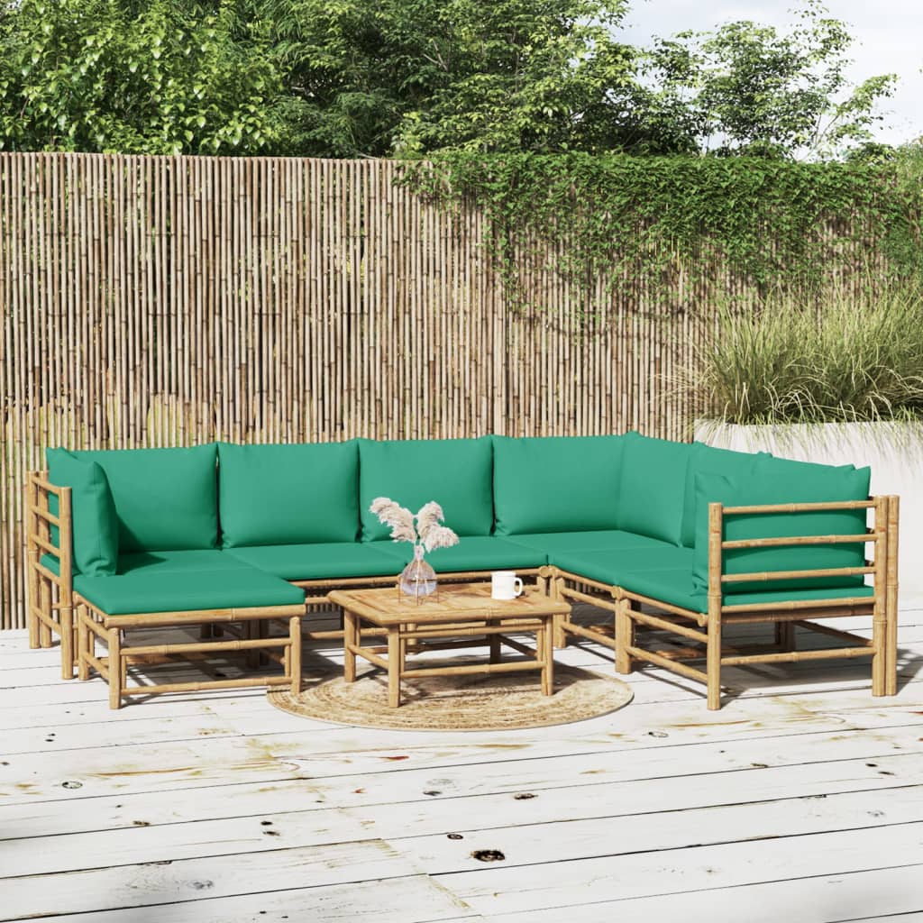 vidaXL 8 Piece Garden Lounge Set with Green Cushions  Bamboo