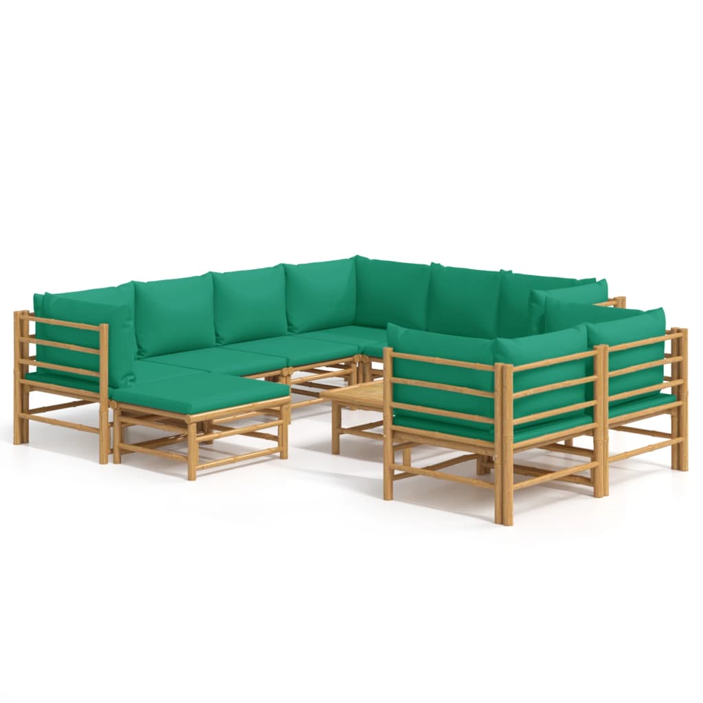 8720845744885_a_en_hd_1 vidaXL 10 Piece Garden Lounge Set with Green Cushions  Bamboo - Image 2