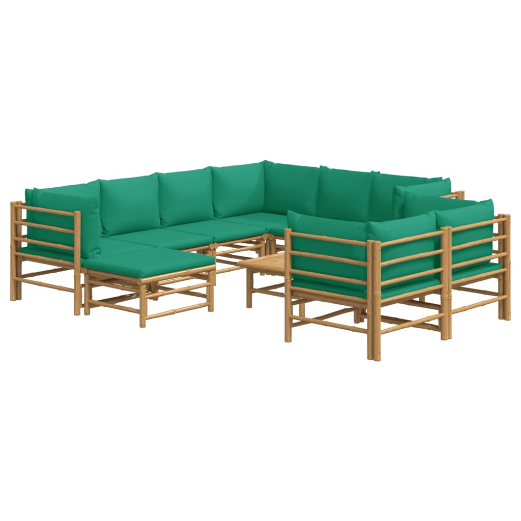 8720845744885_g_en_hd_1 vidaXL 10 Piece Garden Lounge Set with Green Cushions  Bamboo - Image 3