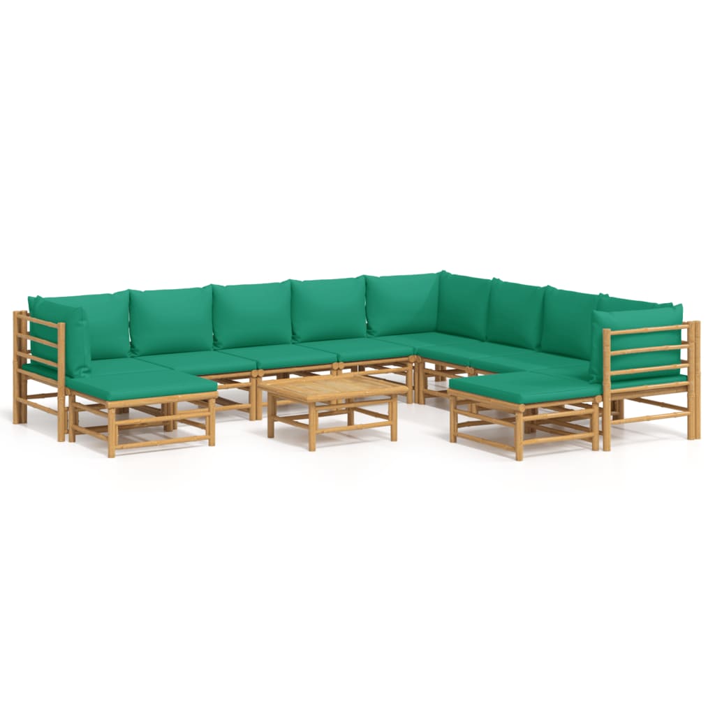 8720845744892_a_en_hd_1 vidaXL 11 Piece Garden Lounge Set with Green Cushions  Bamboo - Image 2