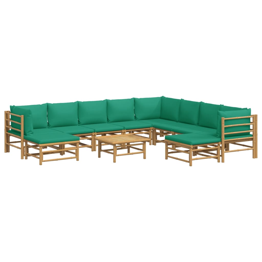 8720845744892_g_en_hd_1 vidaXL 11 Piece Garden Lounge Set with Green Cushions  Bamboo - Image 3