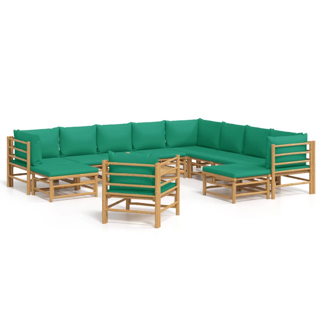 8720845744908_a_en_hd_1 vidaXL 12 Piece Garden Lounge Set with Green Cushions  Bamboo - Image 2