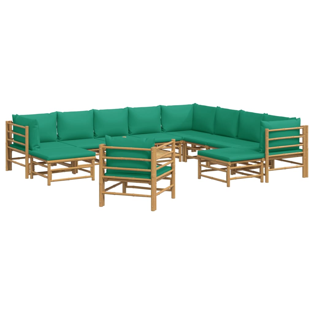 8720845744908_g_en_hd_1 vidaXL 12 Piece Garden Lounge Set with Green Cushions  Bamboo - Image 3