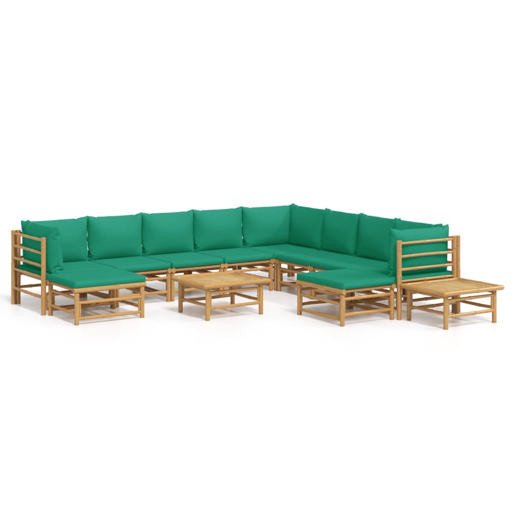 8720845744915_a_en_hd_1 vidaXL 12 Piece Garden Lounge Set with Green Cushions  Bamboo - Image 2