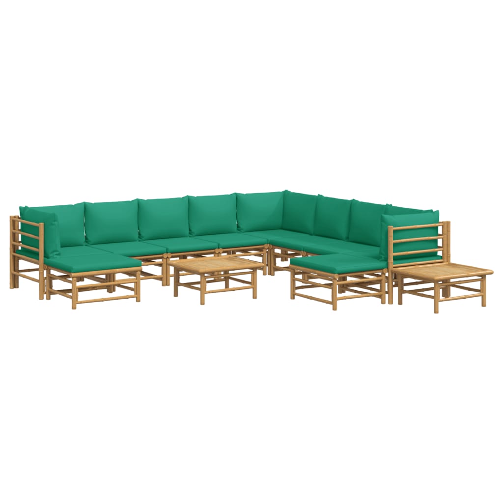 8720845744915_g_en_hd_1 vidaXL 12 Piece Garden Lounge Set with Green Cushions  Bamboo - Image 3