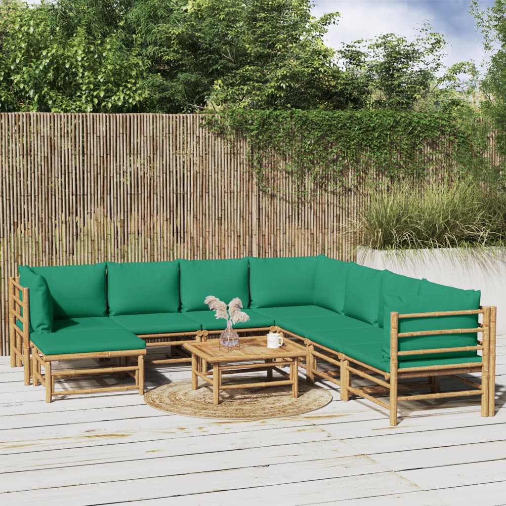 8720845744922_m_en_hd_1 vidaXL 9 Piece Garden Lounge Set with Green Cushions Bamboo - Image 1
