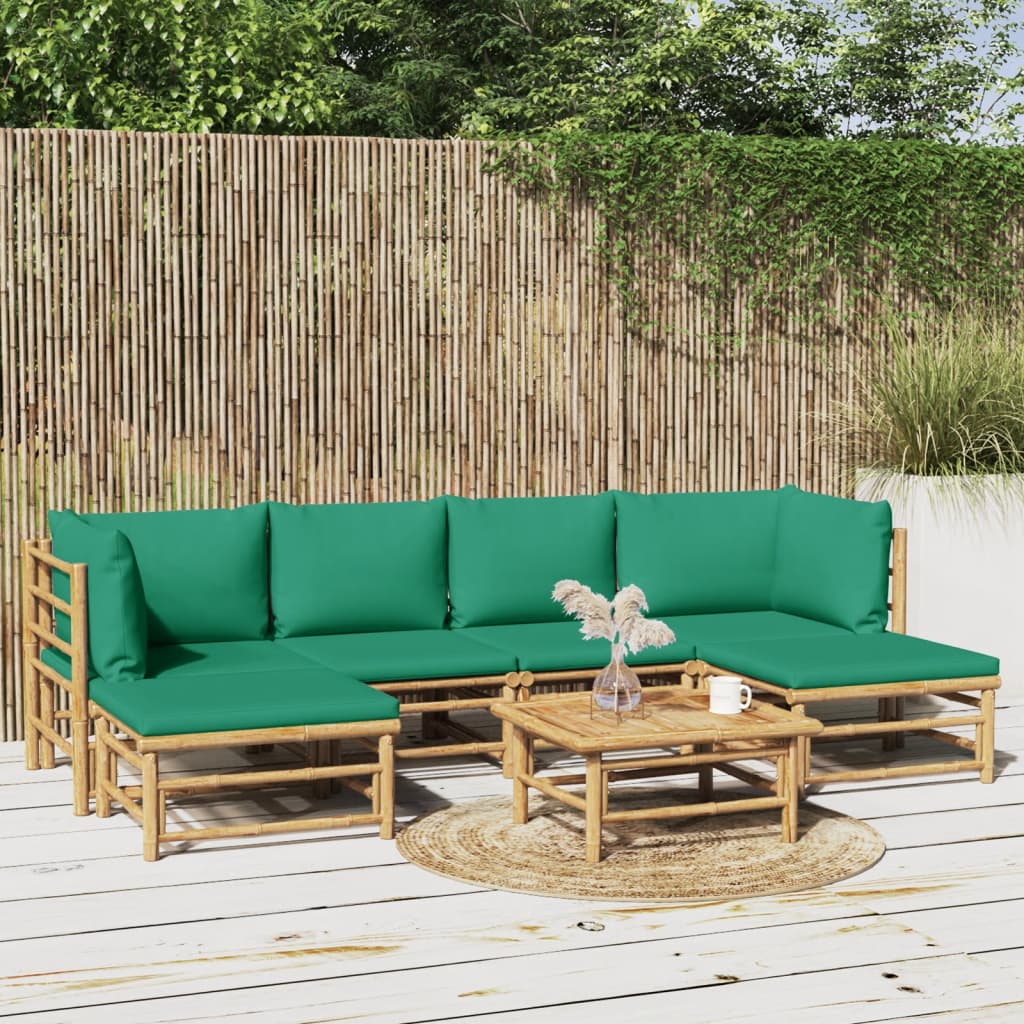 8720845744939_m_en_hd_1 vidaXL 7 Piece Garden Lounge Set with Green Cushions Bamboo - Image 1