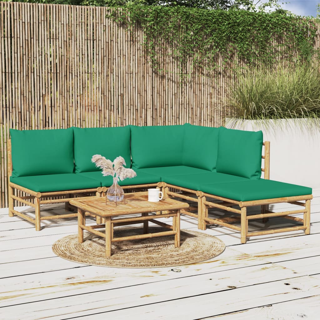 8720845744953_m_en_hd_1 vidaXL 6 Piece Garden Lounge Set with Green Cushions Bamboo - Image 1