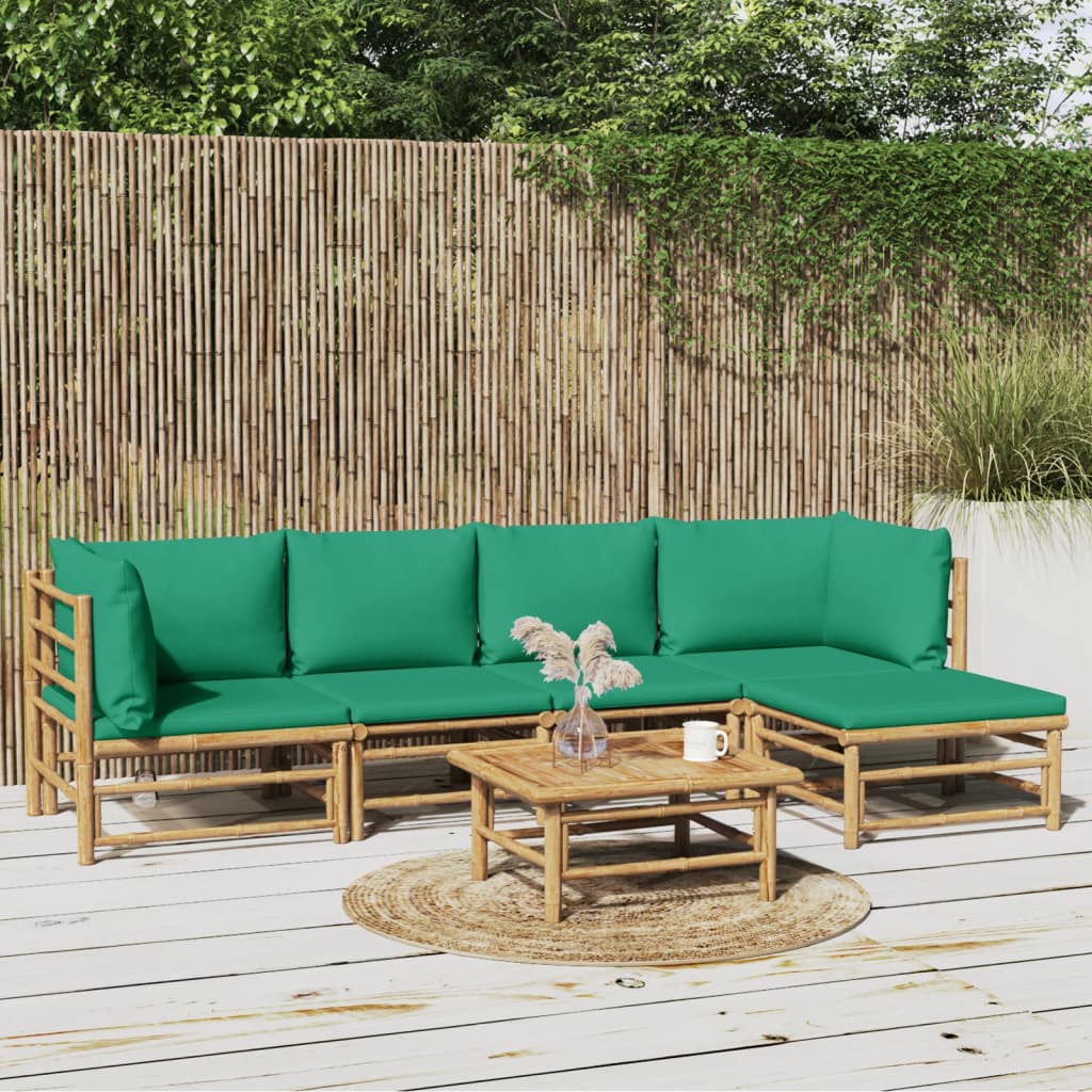 8720845744960_m_en_hd_1 vidaXL 6 Piece Garden Lounge Set with Green Cushions Bamboo - Image 1