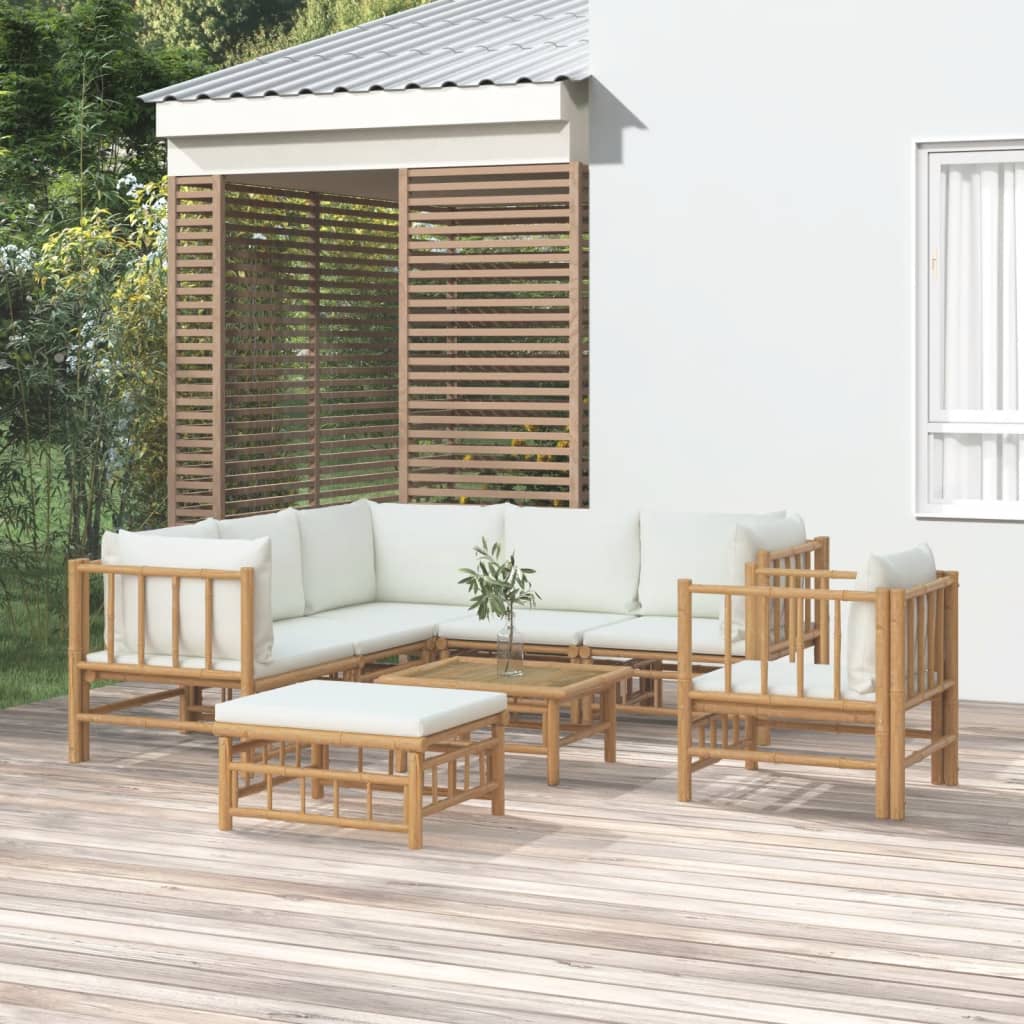 vidaXL 8 Piece Garden Lounge Set with Cream White Cushions  Bamboo