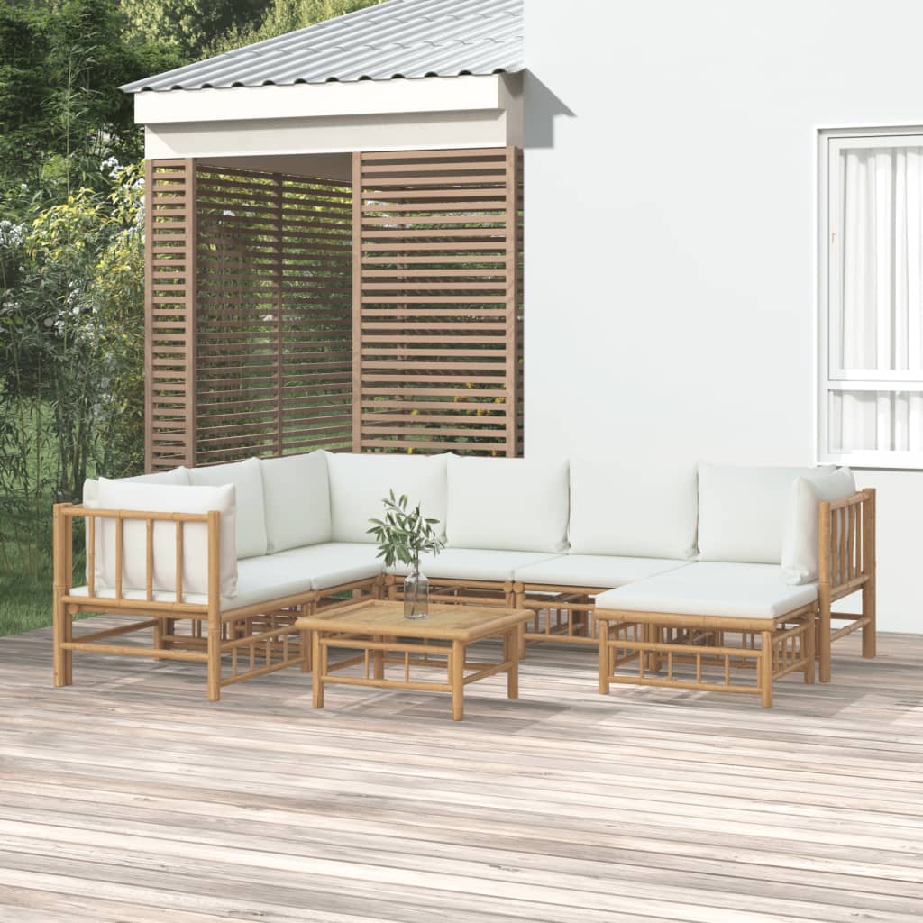 vidaXL 8 Piece Garden Lounge Set with Cream White Cushions  Bamboo