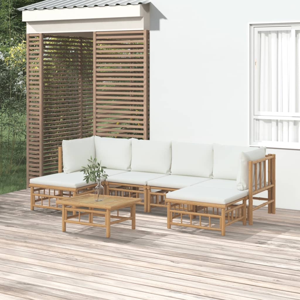 vidaXL 7 Piece Garden Lounge Set with Cream White Cushions  Bamboo