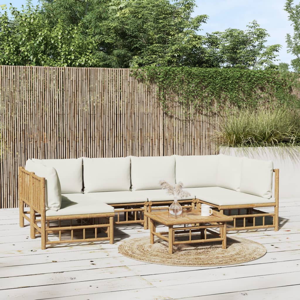 vidaXL 7 Piece Garden Lounge Set with Cream White Cushions  Bamboo