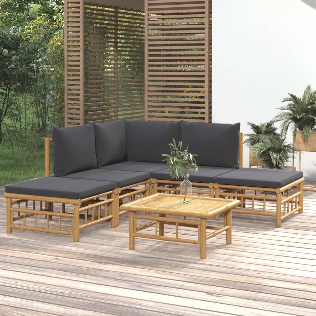 8720845745356_m_en_hd_1 vidaXL 6 Piece Garden Lounge Set with Dark Grey Cushions Bamboo - Image 1