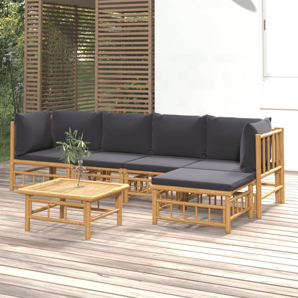 8720845745400_m_en_hd_1 vidaXL 6 Piece Garden Lounge Set with Dark Grey Cushions Bamboo - Image 1