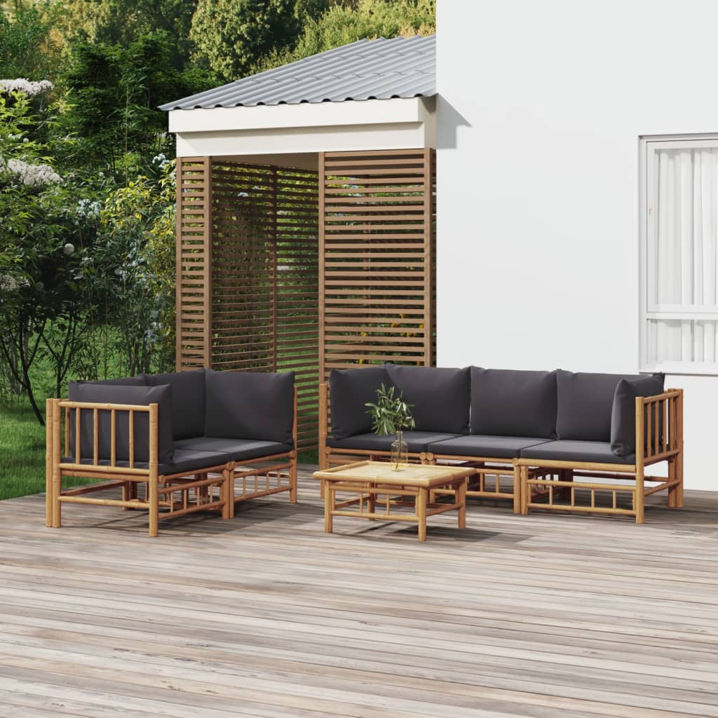 8720845745462_m_en_hd_1 vidaXL 6 Piece Garden Lounge Set with Dark Grey Cushions Bamboo - Image 1