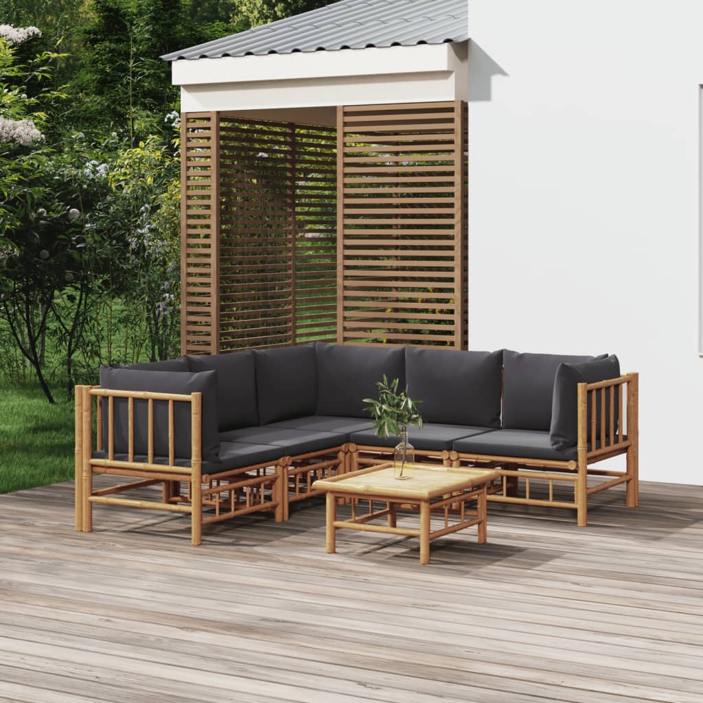 8720845745486_m_en_hd_1 vidaXL 6 Piece Garden Lounge Set with Dark Grey Cushions Bamboo - Image 1
