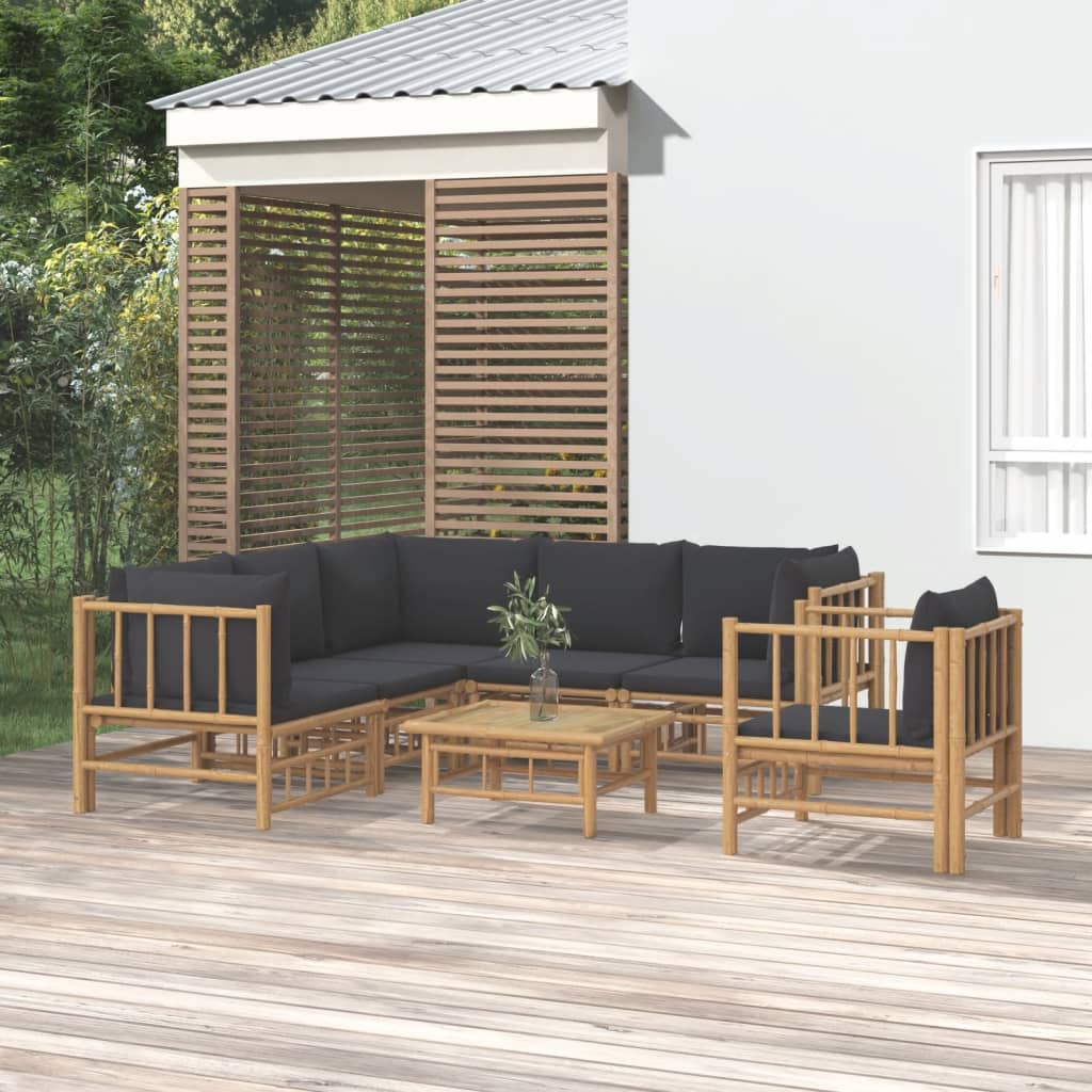 8720845745493_m_en_hd_1 vidaXL 7 Piece Garden Lounge Set with Dark Grey Cushions Bamboo - Image 1