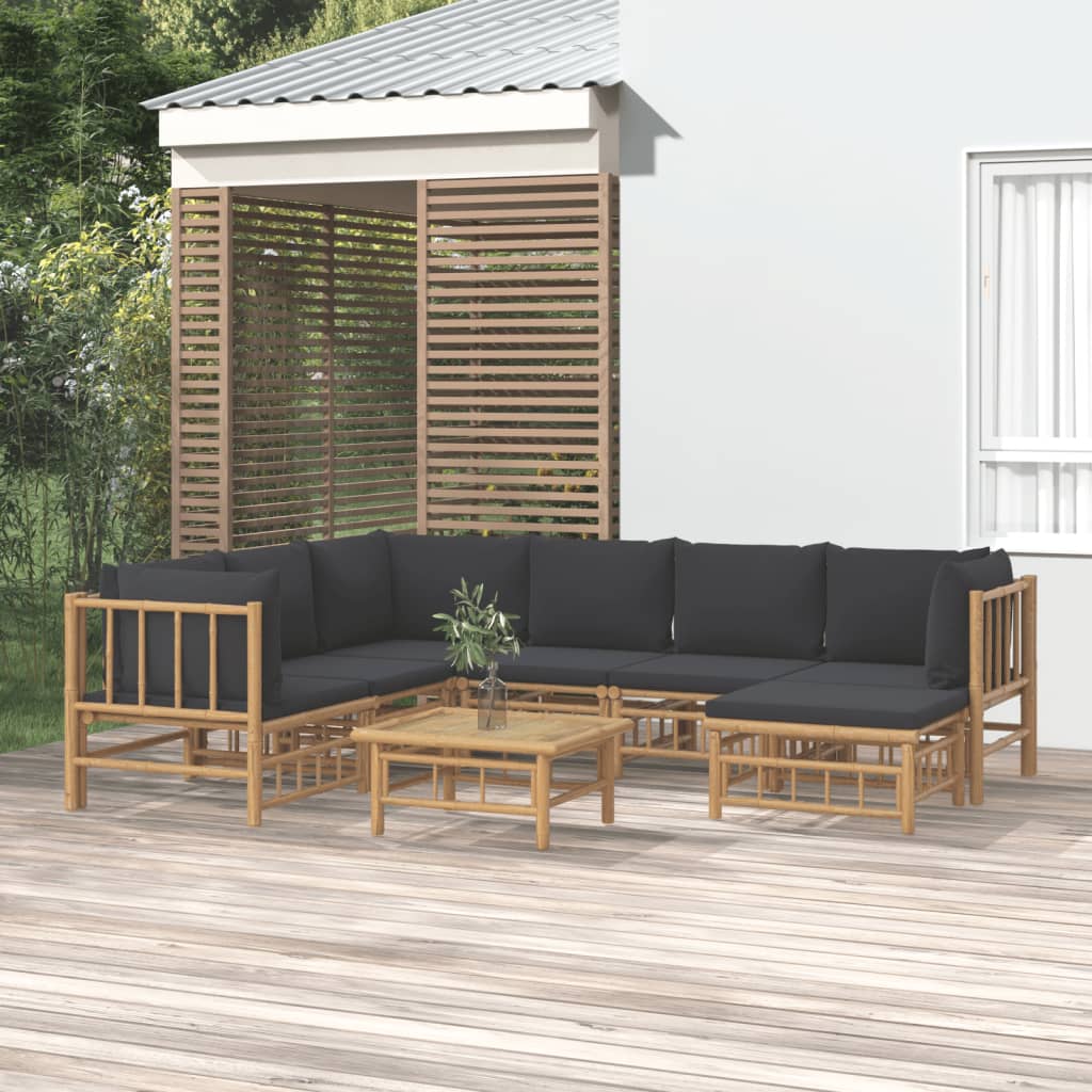 vidaXL 8 Piece Garden Lounge Set with Dark Grey Cushions  Bamboo