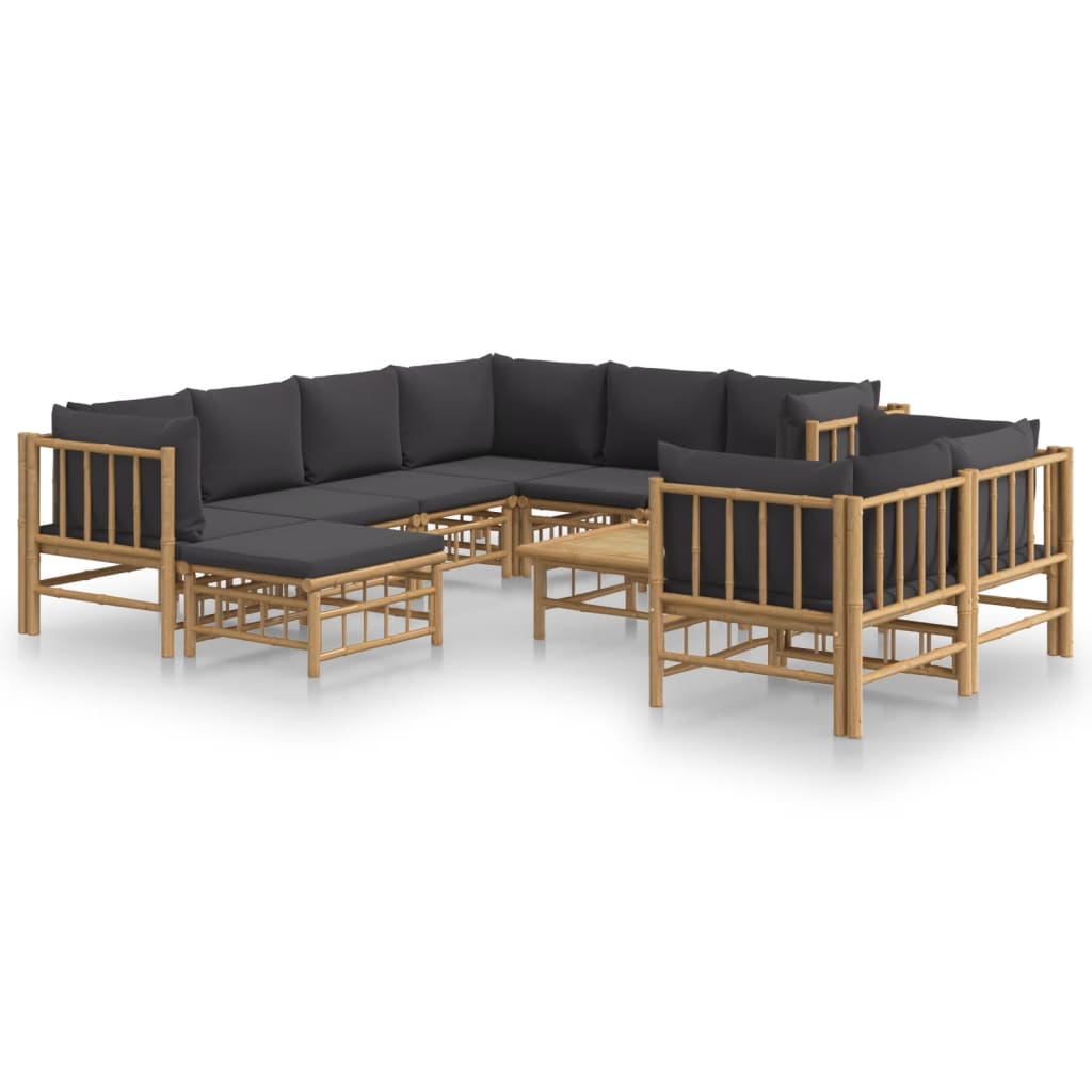 8720845745523_a_en_hd_1 vidaXL 10 Piece Garden Lounge Set with Dark Grey Cushions  Bamboo - Image 2