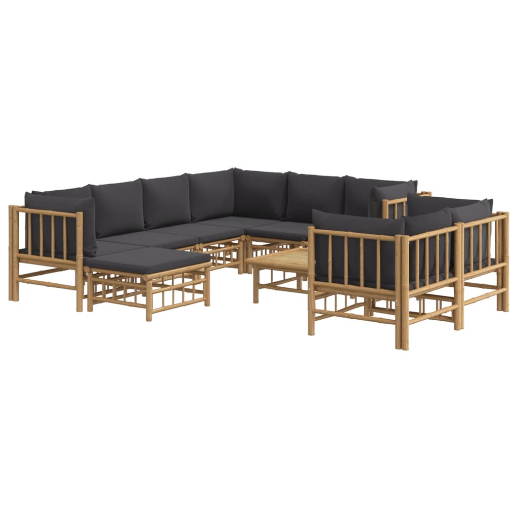 8720845745523_g_en_hd_1 vidaXL 10 Piece Garden Lounge Set with Dark Grey Cushions  Bamboo - Image 3