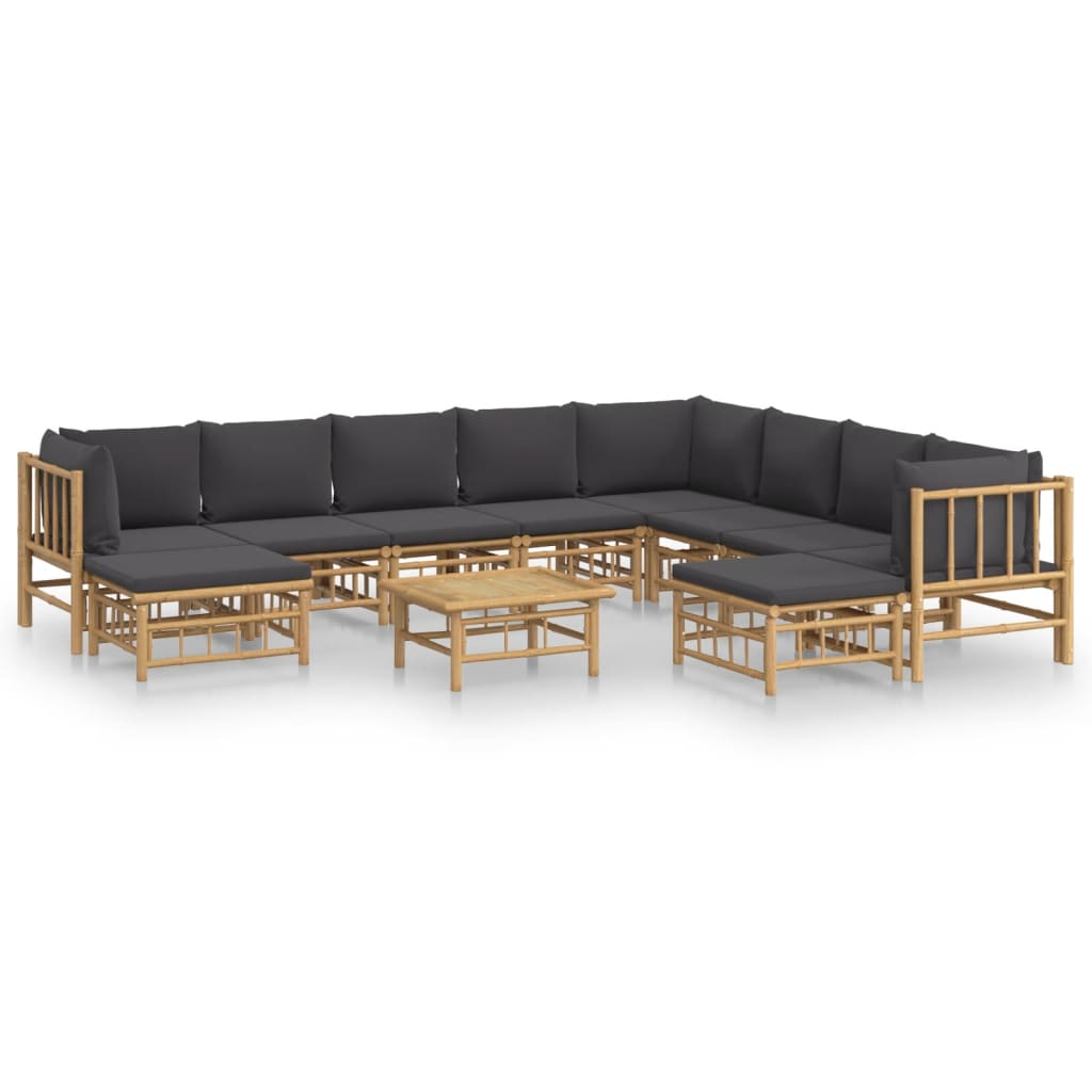 8720845745530_a_en_hd_1 vidaXL 11 Piece Garden Lounge Set with Dark Grey Cushions  Bamboo - Image 2